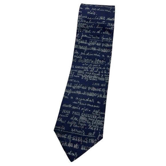 NEW JEAN PAUL GAULTIER Men's 100% Silk Necktie LUXURY Navy Monogram Brand W:3.7